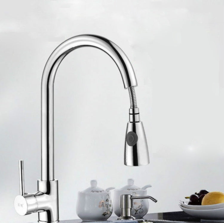 Kitchen Pull-out Faucet Hot And Cold Home 304 Stainless Steel Retractable Rotating Faucet, Style:Plating 304 - Faucets & Accessories by PMC TechLife | Online Shopping South Africa | PMC TechLife