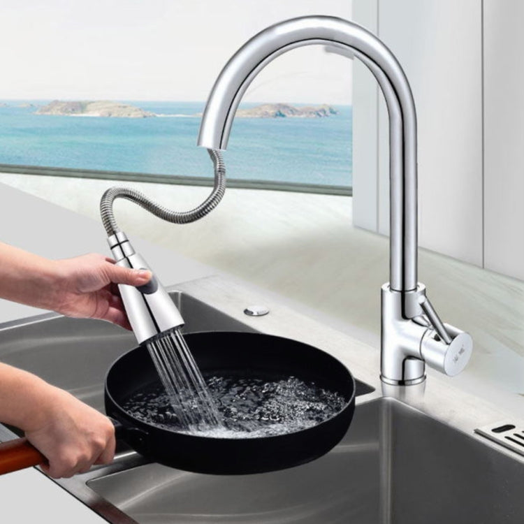 Kitchen Pull-out Faucet Hot And Cold Home 304 Stainless Steel Retractable Rotating Faucet, Style:Plating 304 - Faucets & Accessories by PMC TechLife | Online Shopping South Africa | PMC TechLife