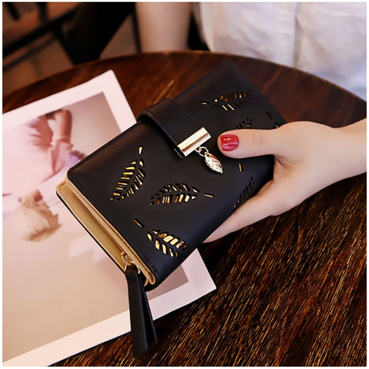 Long Gold Hollow Leaves Coin Purse Card Holders Wallet for Women(Black) - Wallets by PMC TechLife | Online Shopping South Africa | PMC TechLife | Buy Now Pay Later Mobicred