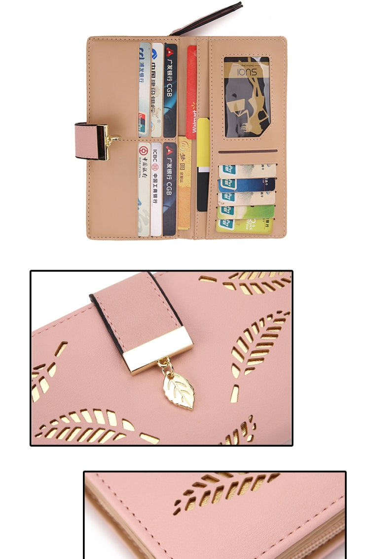 Long Gold Hollow Leaves Coin Purse Card Holders Wallet for Women(Black) - Wallets by PMC TechLife | Online Shopping South Africa | PMC TechLife | Buy Now Pay Later Mobicred
