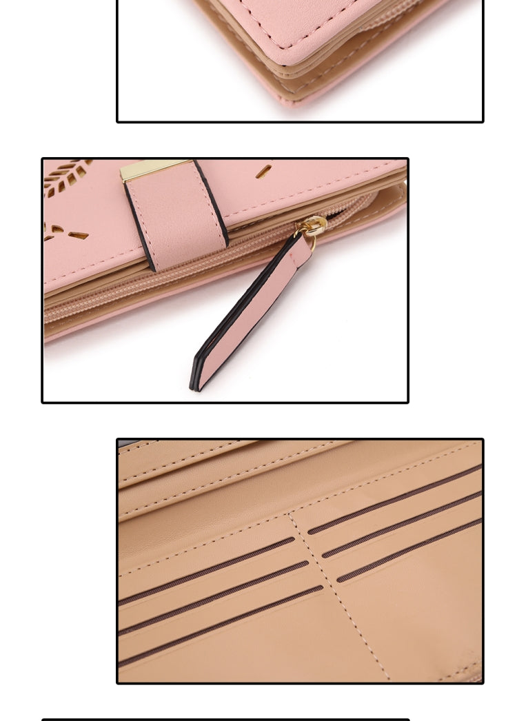 Long Gold Hollow Leaves Coin Purse Card Holders Wallet for Women(Apricot) - Wallets by PMC TechLife | Online Shopping South Africa | PMC TechLife | Buy Now Pay Later Mobicred
