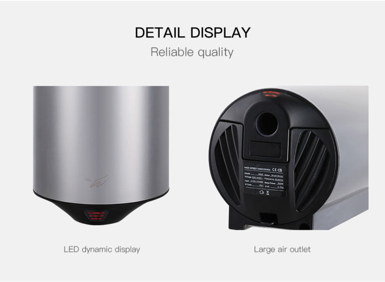 304 Stainless Steel Automatic SensorJet Hand Dryer High Speed Airflow for Home Hotel Airport Hands Drying Machine(Polished silver) - free shipping - PMC TechLife - Order now!