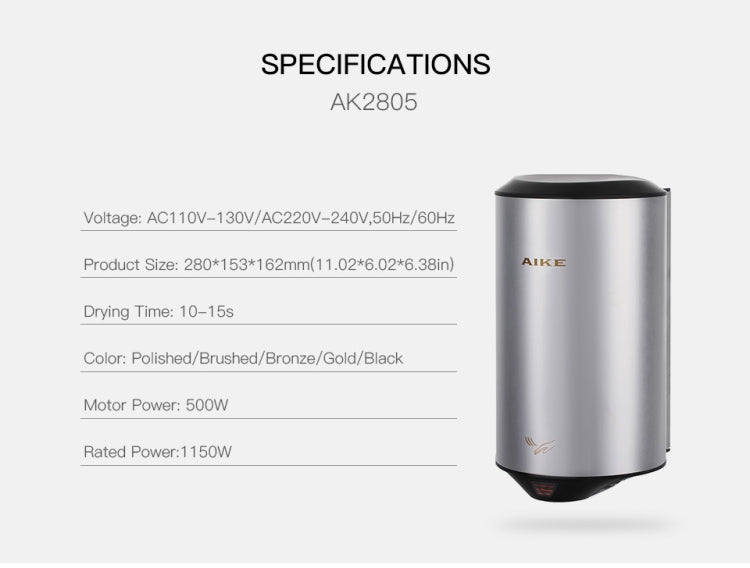 304 Stainless Steel Automatic SensorJet Hand Dryer High Speed Airflow for Home Hotel Airport Hands Drying Machine(Polished silver) - free shipping - PMC TechLife - Order now!