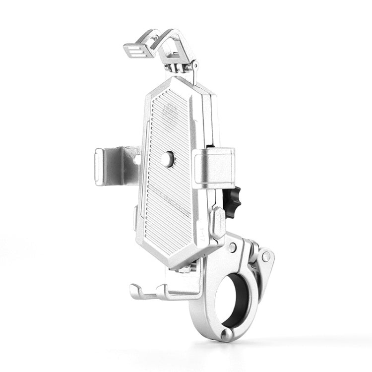 Bicycle Mobile Phone Holder Can Rotate And Adjust Fixed Aluminum Alloy Bracket Automatic Grab Bracket, Style:Handlebar Installation(Silver) - Holders by PMC TechLife | Online Shopping South Africa | PMC TechLife | Buy Now Pay Later Mobicred