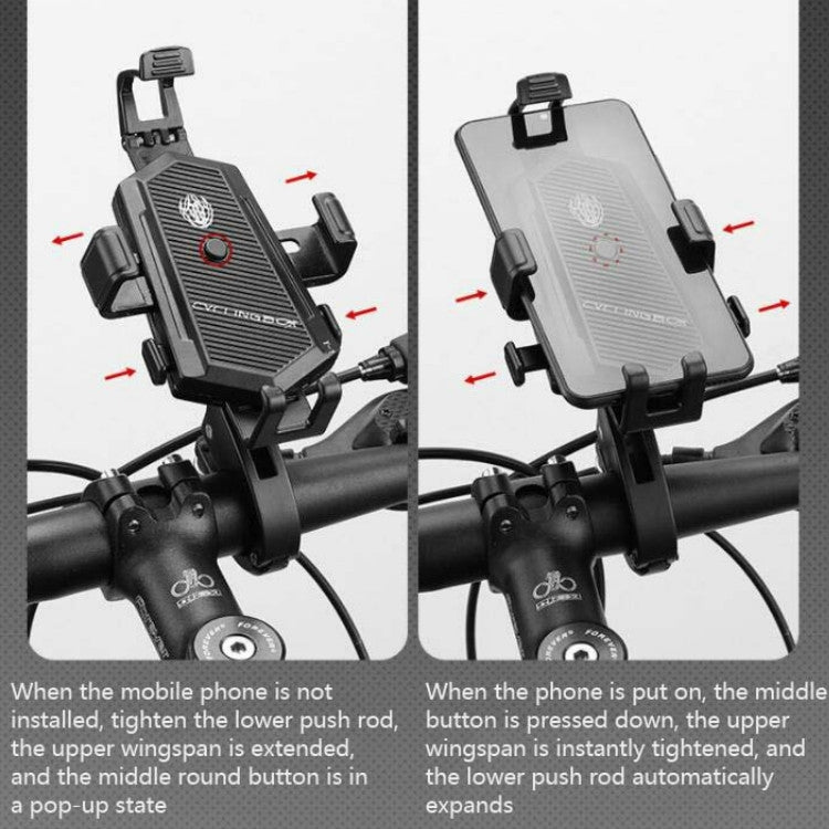 Bicycle Mobile Phone Holder Can Rotate And Adjust Fixed Aluminum Alloy Bracket Automatic Grab Bracket, Style:Rearview Mirror Installation(Black) - Holders by PMC TechLife | Online Shopping South Africa | PMC TechLife | Buy Now Pay Later Mobicred