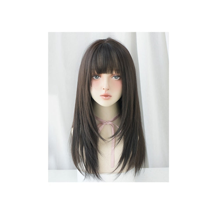 Ladies Long Straight Hair Air Bangs Wig Hair Set, Colour: Black Brown - free shipping - PMC TechLife - Order now!
