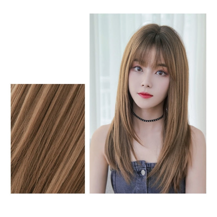 Ladies Long Straight Hair Air Bangs Wig Hair Set, Colour: Black Brown - free shipping - PMC TechLife - Order now!