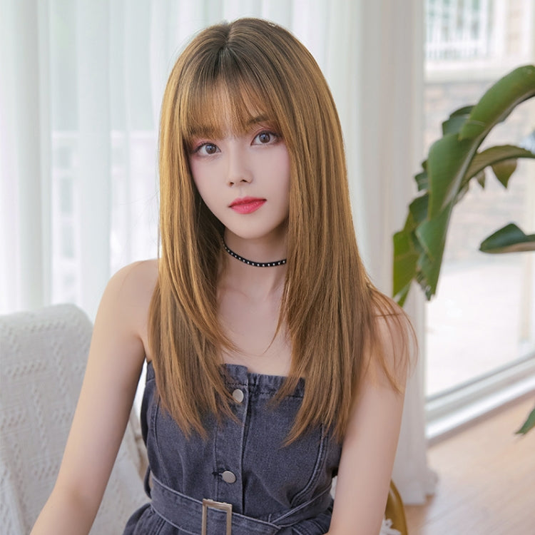 Ladies Long Straight Hair Air Bangs Wig Hair Set, Colour: Black Brown - free shipping - PMC TechLife - Order now!