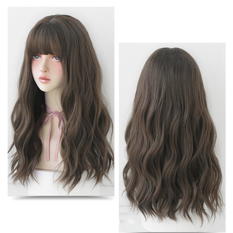 Ladies Long Hair Slightly Curly Wig Natural Fluffy Hair Cover, Color:Cool Brown - free shipping - PMC TechLife - Order now!