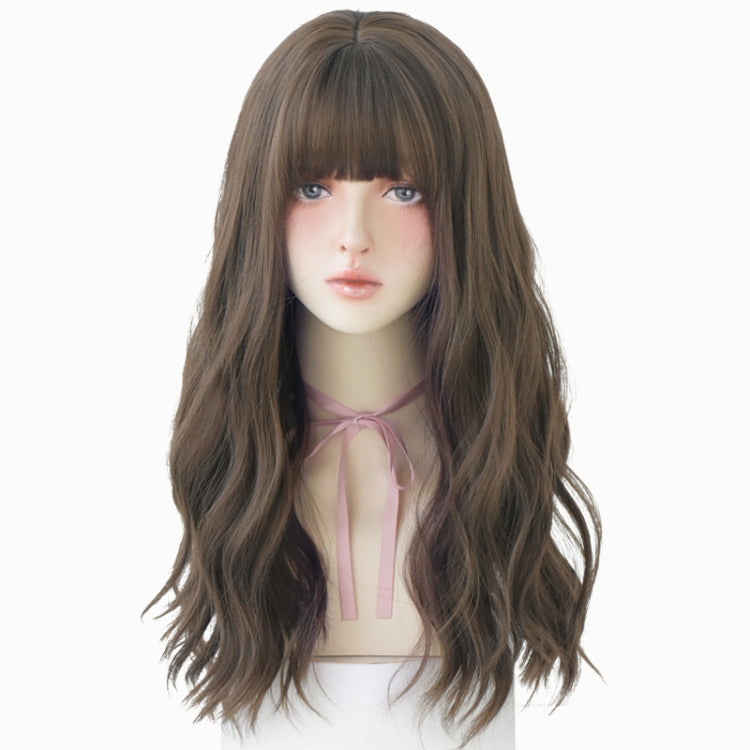 Ladies Long Hair Slightly Curly Wig Natural Fluffy Hair Cover, Color:Cool Brown - free shipping - PMC TechLife - Order now!