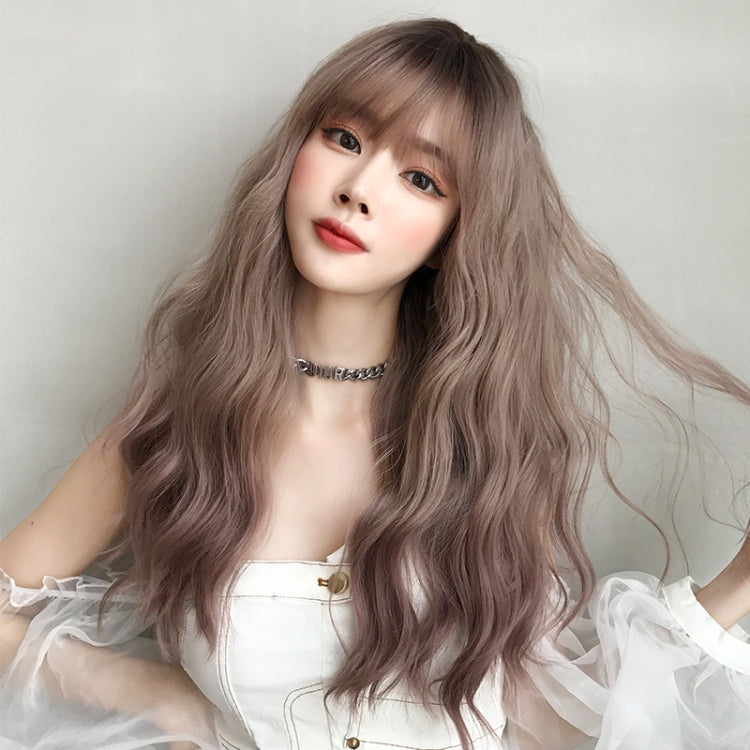 Ladies Long Hair Slightly Curly Wig Natural Fluffy Hair Cover, Color:Cool Brown - free shipping - PMC TechLife - Order now!