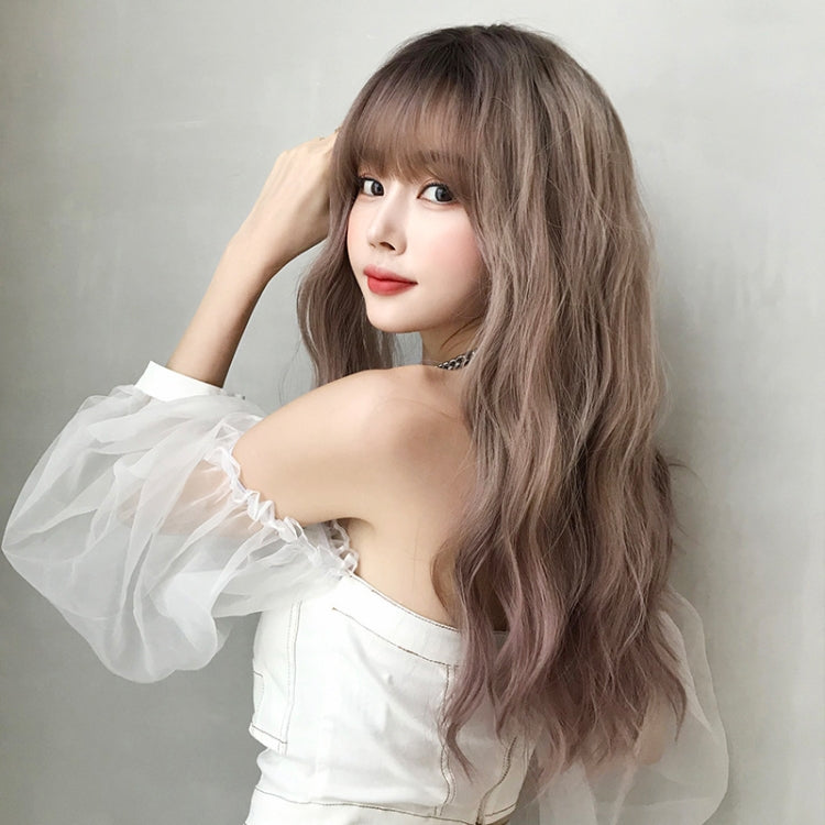 Ladies Long Hair Slightly Curly Wig Natural Fluffy Hair Cover, Color:Cool Brown - free shipping - PMC TechLife - Order now!