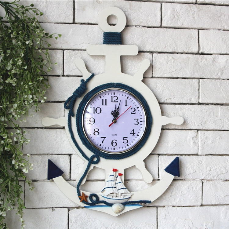 Mediterranean Style Blue And White Rudder Clock Wall Clock Home Living Room Bedroom Decoration Wooden Crafts, Style:Sailing - Wall Clock by PMc TechLife | Online Shopping South Africa | PMc TechLife | Buy Now Pay Later Mobicred