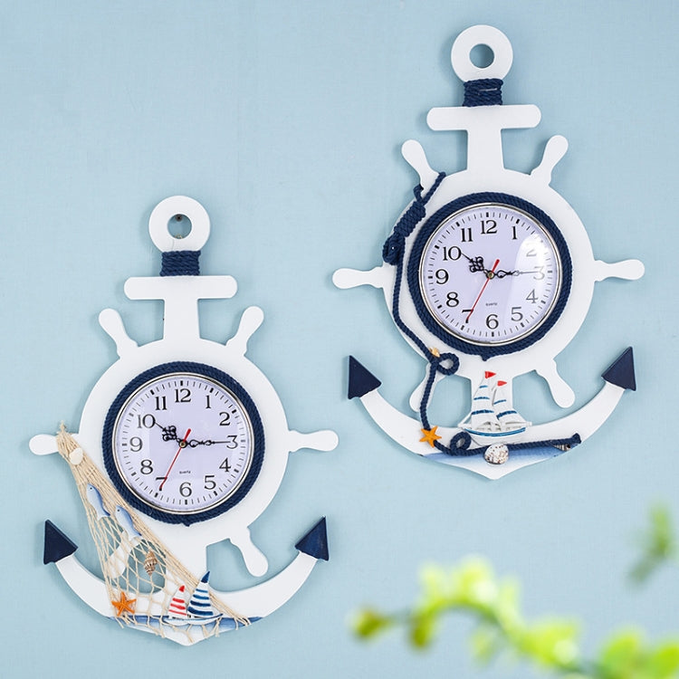 Mediterranean Style Blue And White Rudder Clock Wall Clock Home Living Room Bedroom Decoration Wooden Crafts, Style:Sailing - Wall Clock by PMc TechLife | Online Shopping South Africa | PMc TechLife | Buy Now Pay Later Mobicred