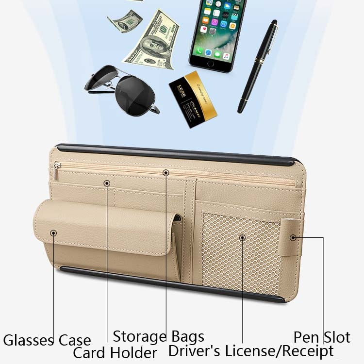 Car Sun Block Glasses Case Document Holder Car Plastic Frame Zipper Type Multi-Function Card Bag Storage Bag(Beige) - Sunglasses & Glasses Clips by PMC Jewellery | Online Shopping South Africa | PMC Jewellery | Buy Now Pay Later Mobicred