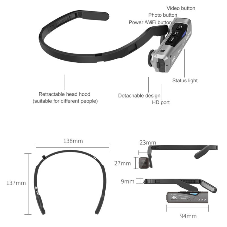 ORDRO EP7 4K Head-Mounted  Auto Focus Live Video Smart Sports Camera, Style:With Remote Control(Silver Black) - Sports Camera by PMC TechLife | Online Shopping South Africa | PMC TechLife | Buy Now Pay Later Mobicred