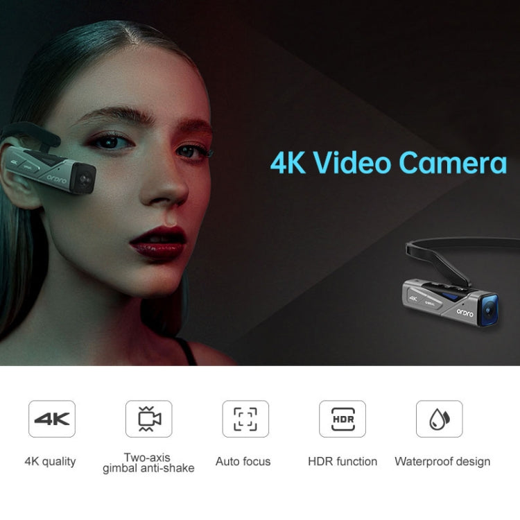 ORDRO EP7 4K Head-Mounted  Auto Focus Live Video Smart Sports Camera, Style:With Remote Control(Silver Black) - Sports Camera by PMC TechLife | Online Shopping South Africa | PMC TechLife | Buy Now Pay Later Mobicred