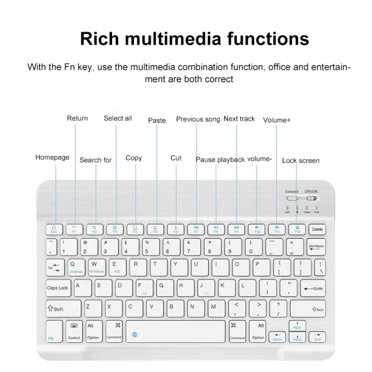 YS-001 7-8 inch Tablet Phones Universal Mini Wireless Bluetooth Keyboard, Style:Only Keyboard(White) - Universal Keyboard by PMC TechLife | Online Shopping South Africa | PMC TechLife | Buy Now Pay Later Mobicred