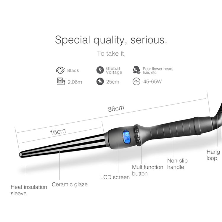 LCD Conical Curling Iron Single Tube Ceramic Glaze Pear Flower Cone, Size:25mm EU - free shipping - PMC TechLife - Order now!