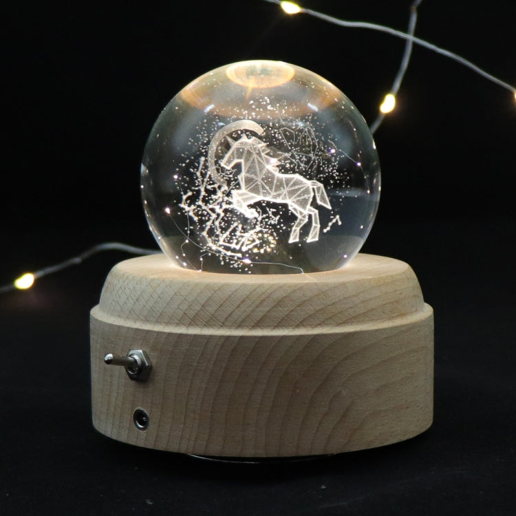 Girl Bedside Lamp Crystal Ball Wooden Base Music Box Charging Glow Rotating Night Light, Random Music(Unicorn) - free shipping - PMC TechLife - Order now!