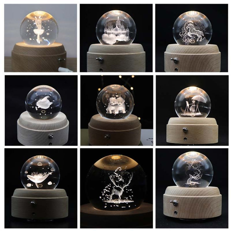 Girl Bedside Lamp Crystal Ball Wooden Base Music Box Charging Glow Rotating Night Light, Random Music(Dogs) - Novelty Lighting by PMC TechLife | Online Shopping South Africa | PMC TechLife | Buy Now Pay Later Mobicred