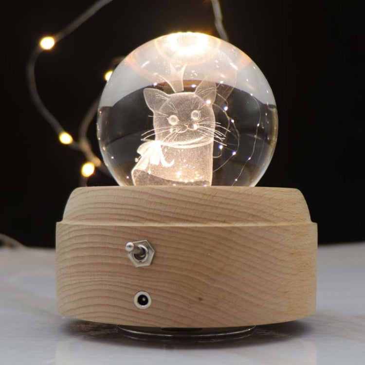 Girl Bedside Lamp Crystal Ball Wooden Base Music Box Charging Glow Rotating Night Light, Random Music(Cat) - Novelty Lighting by PMC TechLife | Online Shopping South Africa | PMC TechLife | Buy Now Pay Later Mobicred
