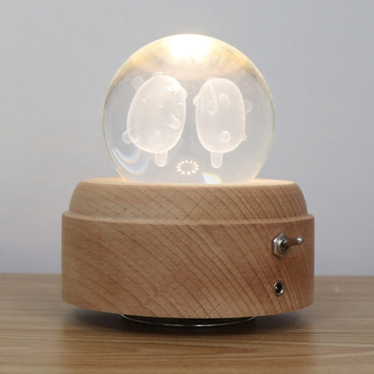 Girl Bedside Lamp Crystal Ball Wooden Base Music Box Charging Glow Rotating Night Light, Random Music(Double Pig) - free shipping - PMC TechLife - Order now!