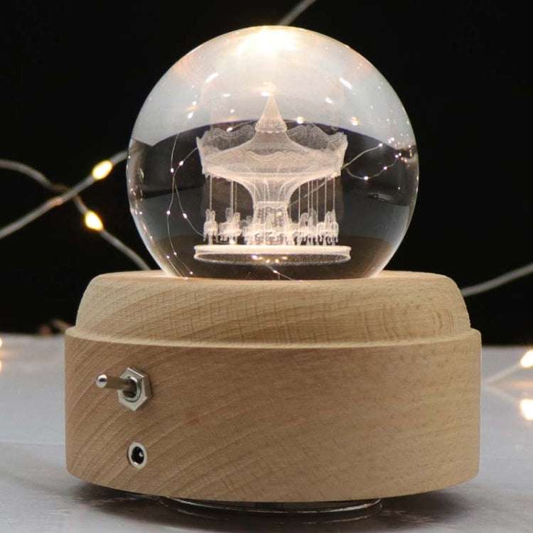 Girl Bedside Lamp Crystal Ball Wooden Base Music Box Charging Glow Rotating Night Light, Random Music(Carousel) - Novelty Lighting by PMC TechLife | Online Shopping South Africa | PMC TechLife | Buy Now Pay Later Mobicred