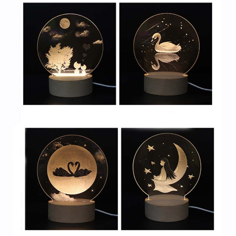 3D Atmosphere Decorative Light Acrylic Inner Carved LED Night Light Creative Girl Table Lamp(Full Moon Swan) - Novelty Lighting by PMC TechLife | Online Shopping South Africa | PMC TechLife | Buy Now Pay Later Mobicred