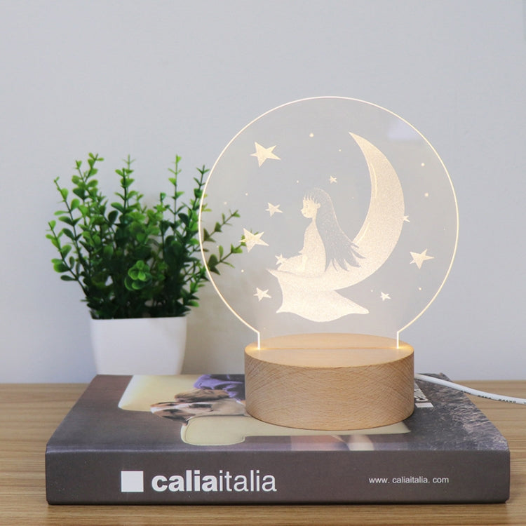 3D Atmosphere Decorative Light Acrylic Inner Carved LED Night Light Creative Girl Table Lamp(Moon Girl) - Novelty Lighting by PMC TechLife | Online Shopping South Africa | PMC TechLife | Buy Now Pay Later Mobicred