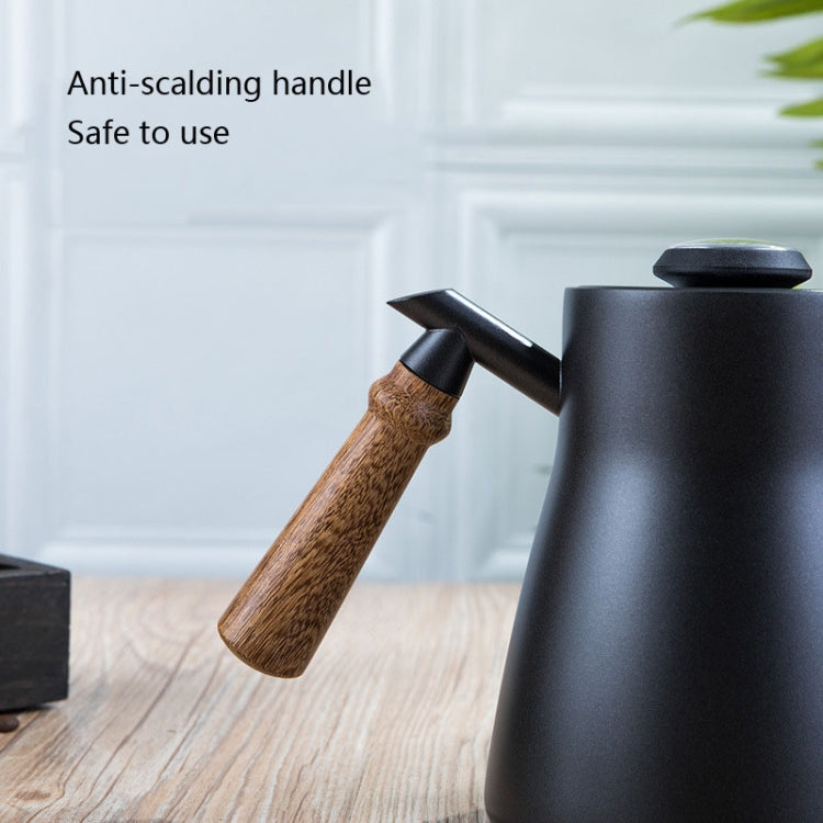 304 Stainless Steel Coffee Hand Pot Wooden Handle Coffee Pot Teflon Long-Mouth Slender Pot, Style: With Thermometer - free shipping - PMC TechLife - Order now!