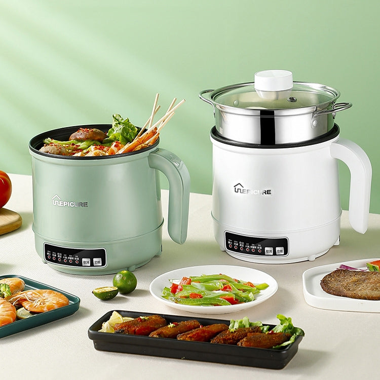 Multi-Function Electric-Cooker Mini Dormitory Student Cooking Rice Stir Frying Non-Stick Pot, 110V US Plug, Colour: White Manual Style with Steaming Grid(1.7L) - free shipping - PMC TechLife - Order now!