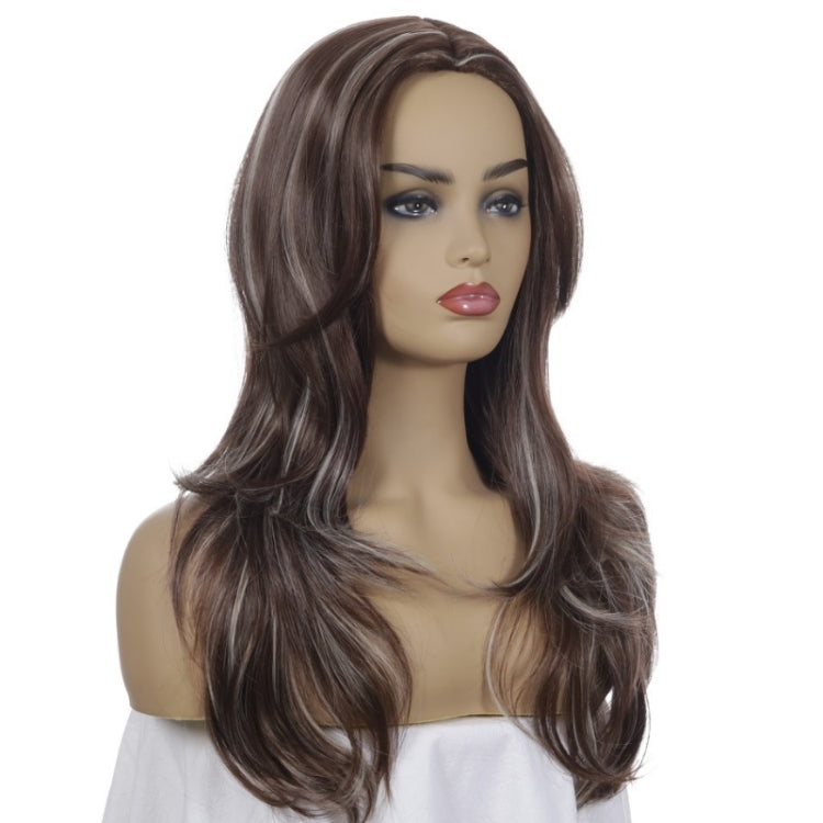 Women Split Wigs Long Curly Hair Synthetic Headgear(Dark Brown + Light Gold) - free shipping - PMC TechLife - Order now!