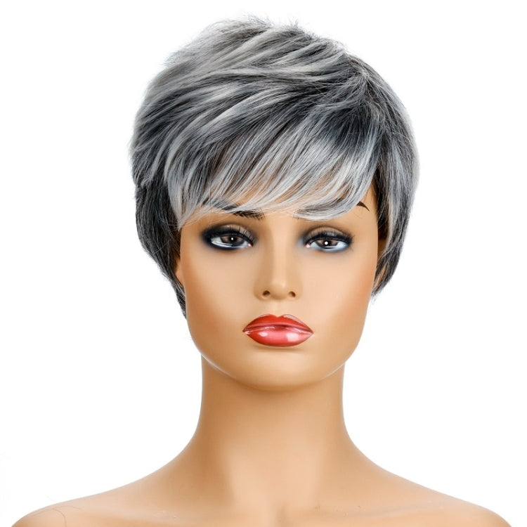 Ladies Fashion Realistic Wig Short Curly Hair Headgear(Black+White) - free shipping - PMC TechLife - Order now!