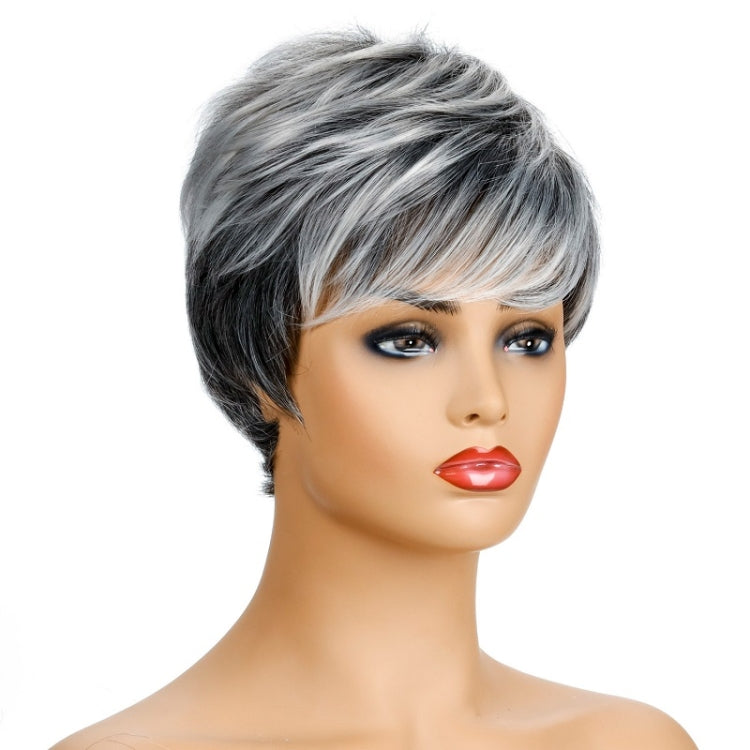 Ladies Fashion Realistic Wig Short Curly Hair Headgear(Black+White) - free shipping - PMC TechLife - Order now!