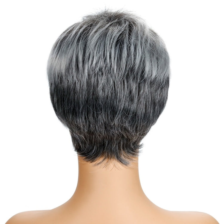 Ladies Fashion Realistic Wig Short Curly Hair Headgear(Black+White) - free shipping - PMC TechLife - Order now!