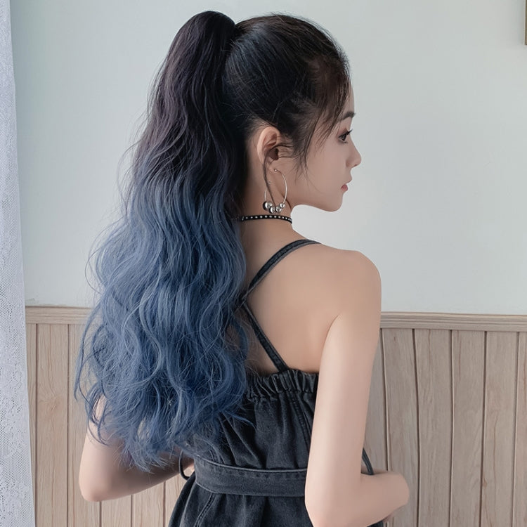 Wig Ponytail Curly Hair Gradient Color Long Hair Realistic Fluffy Clip Chemical Fiber Wig Braid(Brown-black Gradient Haze Blue 53cm) - free shipping - PMC TechLife - Order now!