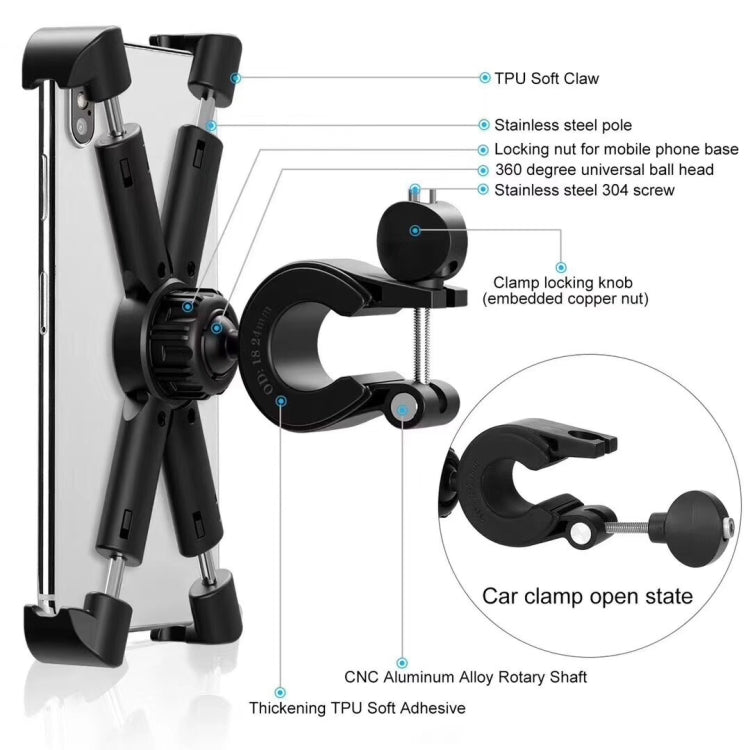 Motorcycle Bicycle Phone Holder Outdoor Riding Equipment Suitable For 4.7-8 Inch Mobile Phone/Tablet(Black) - Holders by PMC TechLife | Online Shopping South Africa | PMC TechLife | Buy Now Pay Later Mobicred