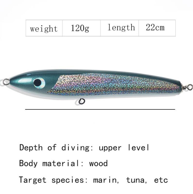 120g 22cm Floating Water Wooden Handmade Big Pencil  Deep Sea Boat Fishing Wave Lying Tuna Bait(Purple Laser) - Fishing Lures by PMC TechLife | Online Shopping South Africa | PMC TechLife | Buy Now Pay Later Mobicred
