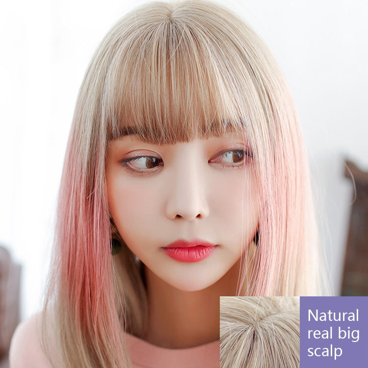 Female Gradient Highlighting Lifelike Chemical Fiber Headgear Wigs(White Tea Color 39CM) - free shipping - PMC TechLife - Order now!