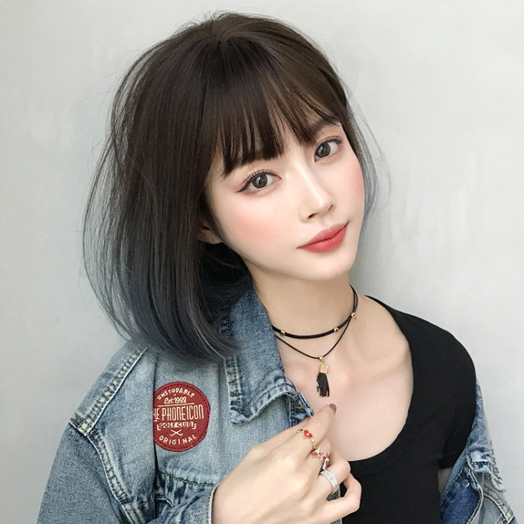 Wig Female Short Hair Bobo Student Head Round Face Full Top Headgear Natural Gradient Color Internal Buckle Straight Hair(Gradient Haze Blue 30CM) - free shipping - PMC TechLife - Order now!