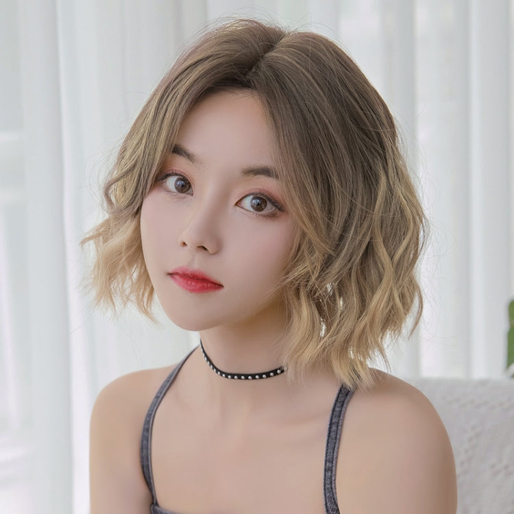 Wigs Women Full Top Short Curly Hair Simulation Chemical Fiber Headgear Natural Lifelike Short Round Face(Light Tea Gradient 32CM) - free shipping - PMC TechLife - Order now!