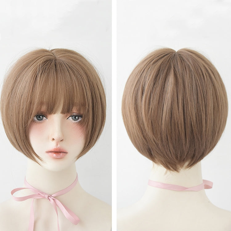 Wig Female Short Hair Round Face Full Top Headgear Short Hair Temperament Bangs Hair Cover(Honey Tea Flax 28CM) - free shipping - PMC TechLife - Order now!