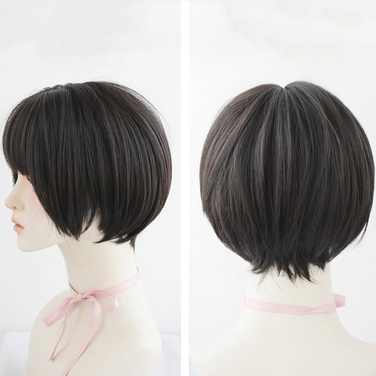 Wig Female Short Hair Round Face Full Top Headgear Short Hair Temperament Bangs Hair Cover(Black Brown 28CM) - free shipping - PMC TechLife - Order now!