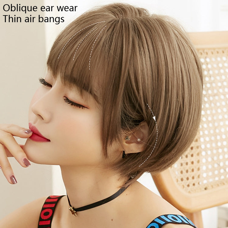 Wig Female Short Hair Round Face Full Top Headgear Short Hair Temperament Bangs Hair Cover(Black Brown 28CM) - free shipping - PMC TechLife - Order now!