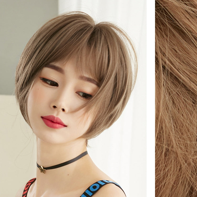 Wig Female Short Hair Round Face Full Top Headgear Short Hair Temperament Bangs Hair Cover(Honey Tea Flax 28CM) - free shipping - PMC TechLife - Order now!