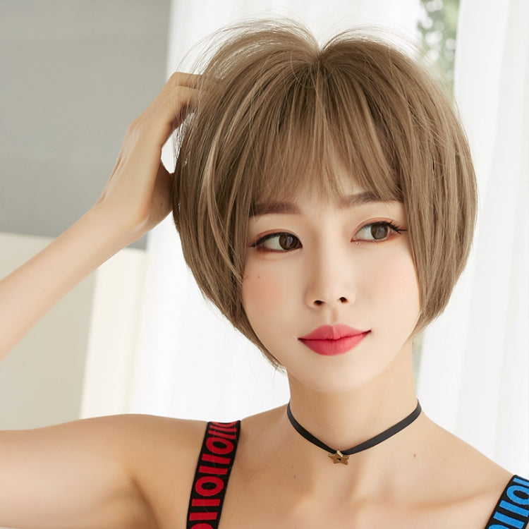 Wig Female Short Hair Round Face Full Top Headgear Short Hair Temperament Bangs Hair Cover(Black Brown 28CM) - free shipping - PMC TechLife - Order now!