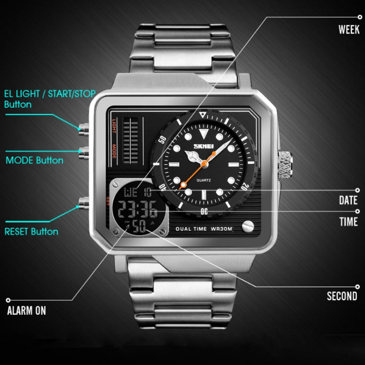 SKMEI 1392 Multi-Function Outdoor Sports Watch Business Double Display Waterproof Electronic Watch(Black) - free shipping - PMC TechLife - Order now!