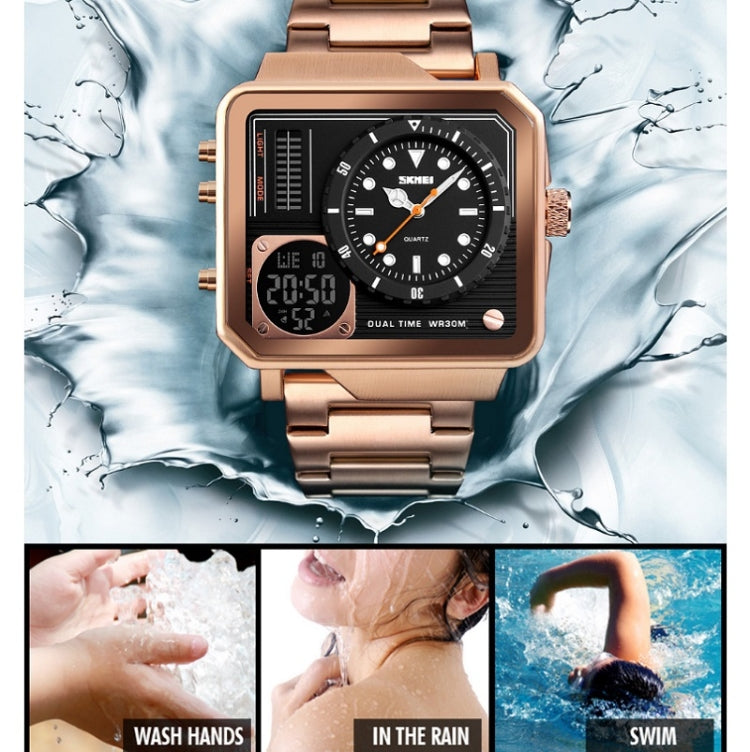 SKMEI 1392 Multi-Function Outdoor Sports Watch Business Double Display Waterproof Electronic Watch(Golden) - free shipping - PMC TechLife - Order now!