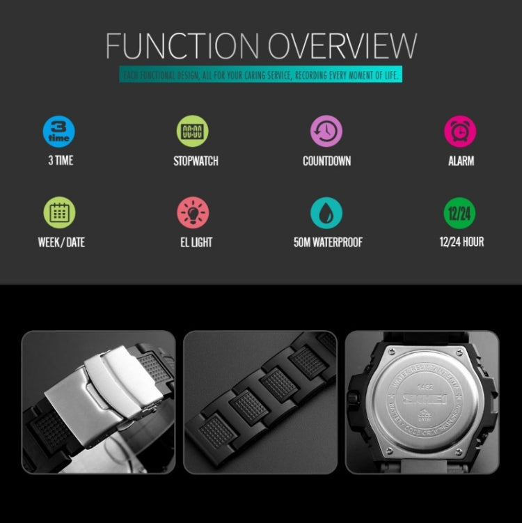 SKMEI 1452 Outdoor Sports Electronic Watch Multifunctional Waterproof Watch(Black) - free shipping - PMC TechLife - Order now!